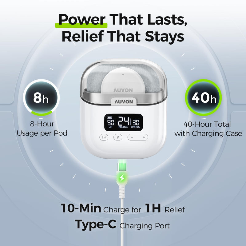 AUVON Wireless 24 Modes TENS Unit Muscle Stimulator for Pain Relief, Smart Rechargeable TENS Machine with Dual Size 6 TENS Pads for Physical Therapy, Pocket-Size TENS Device for Shoulder & Back Pain A White