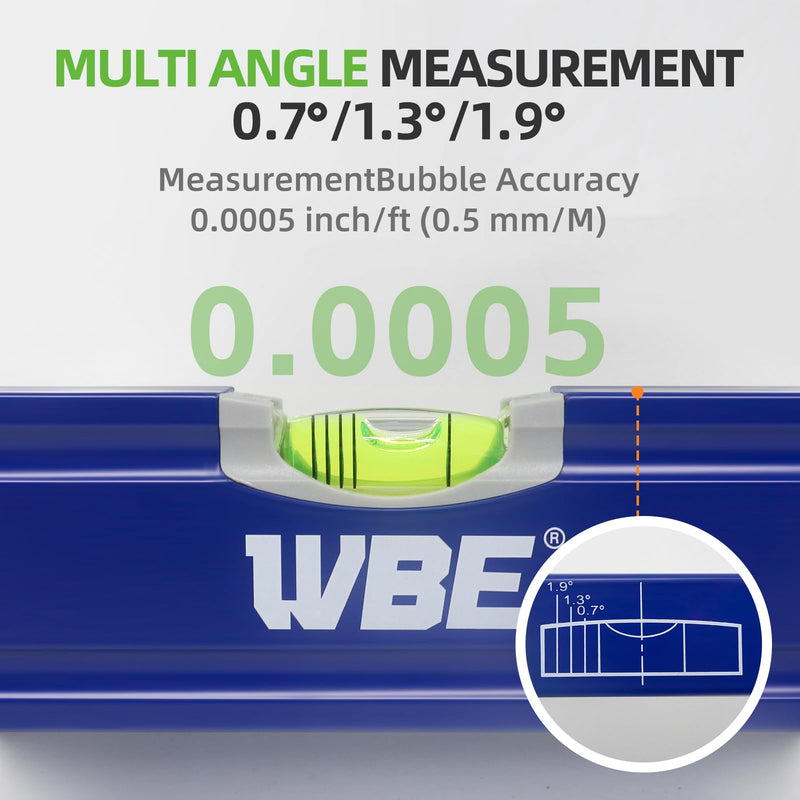 WBE 4-Piece Torpedo Level Set, Aluminium Alloy Magnetic Spirit Level Included 16", 7", 5", 4" Leveler with 180°/90°/45° Bubbles, Clear, Green.