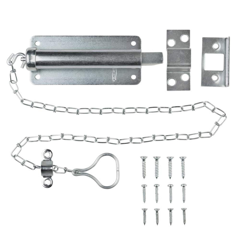 National Hardware N150-771 V820 Chain Bolt 6 in Zinc Plated Door Security Lock Latch for in-Swinging Doors Cold Rolled Steel Construction Right or Left Hand Application Updated Packaging