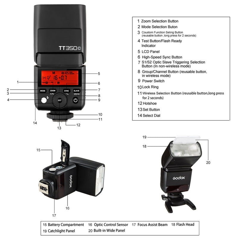 Godox TT350C Flash for Canon Camera, GN36 2.4G Wireless Canon Speedlight 1/8000s HSS Speedlite, Mini TTL External Flash for Photography