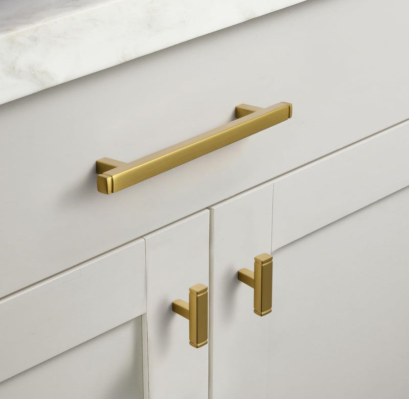 Goo-Ki 6 Pack Single Hole Cabinet Pulls Brushed Gold Zinc Alloy Kitchen Drawer Pulls Drawer Handles 1814-LSJ-DAN