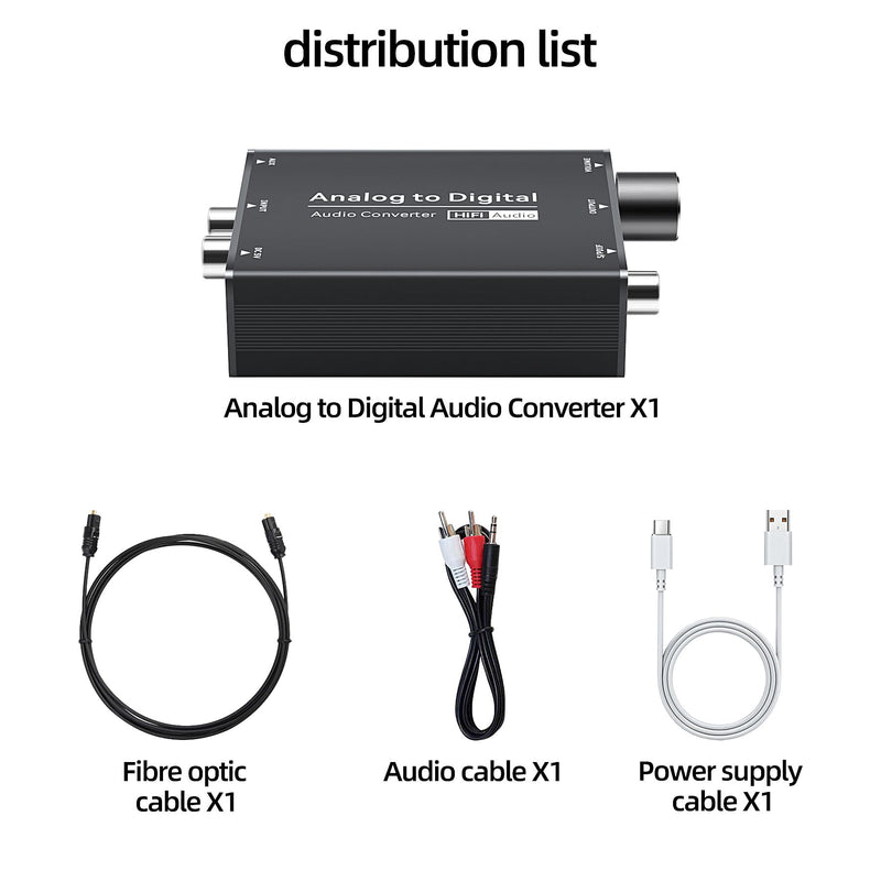 Analog to Digital Audio Converter RCA to Optical with 3.5mm AUX Jack Toslink and Coaxial Adapter with Adjustable Volume