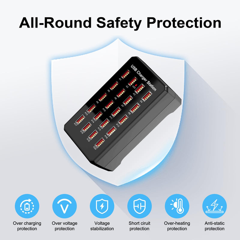 100W 20-Port USB Charging Station for Multiple Devices | USB Charging Hub Compatible with iPhone, Android Tablet and More-Desktop Charger for Home, Office & Entrepreneur