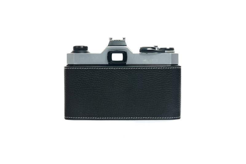 K1000 Case, BolinUS Handmade Genuine Real Leather Half Camera Case Bag Cover for Pentax Asahi K1000 Camera With Hand Strap (Black) Black