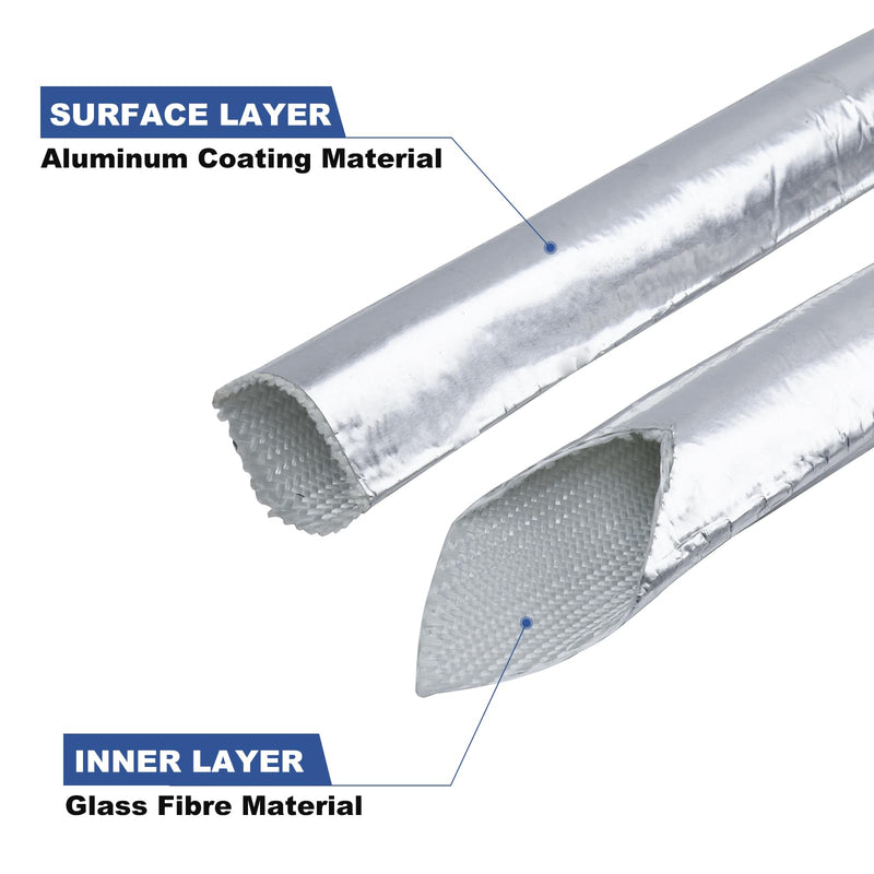 Automotive Aluminum Heat Shield Sleeve Wrap Wire Up to 485 °F, Cable Heat Shield Fire Sleeve Heat Resistance Silver Inner Diameter (1/2" 12Ft) 1/2" 12Ft