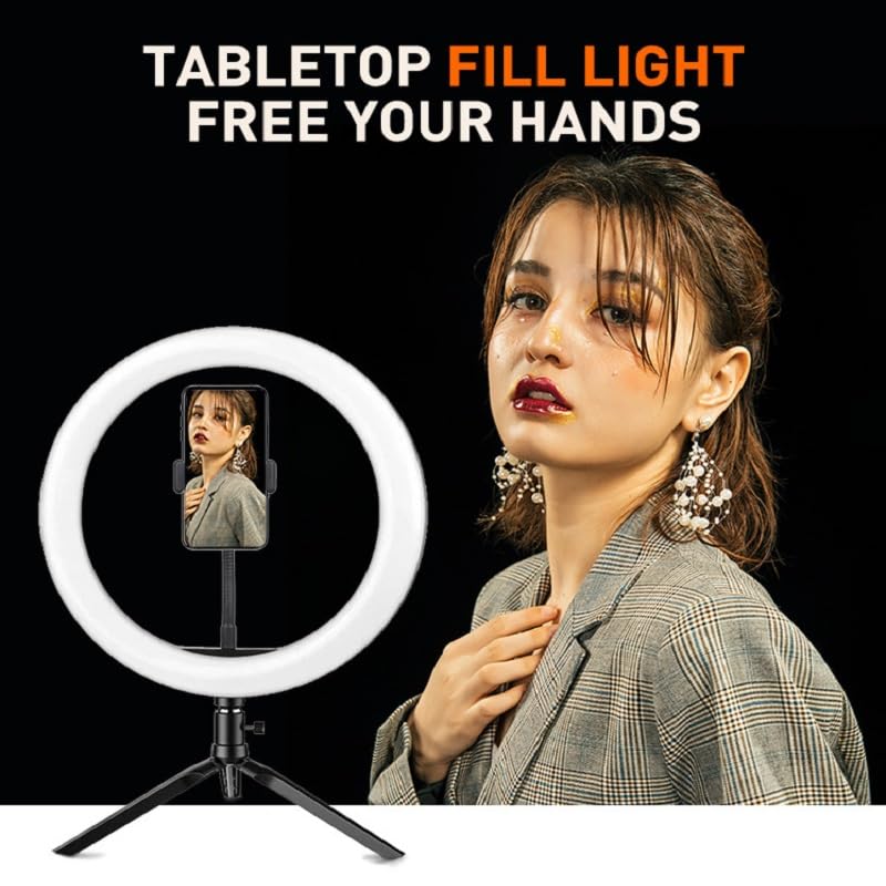 Selfie Ring Light 10" with Tripod Stand and Phone Holder, LED Ring Light for Desk with 3 Light Modes & 11 Brightness Level for Selfie, YouTube, Makeup, Live Streaming, TIKTOK