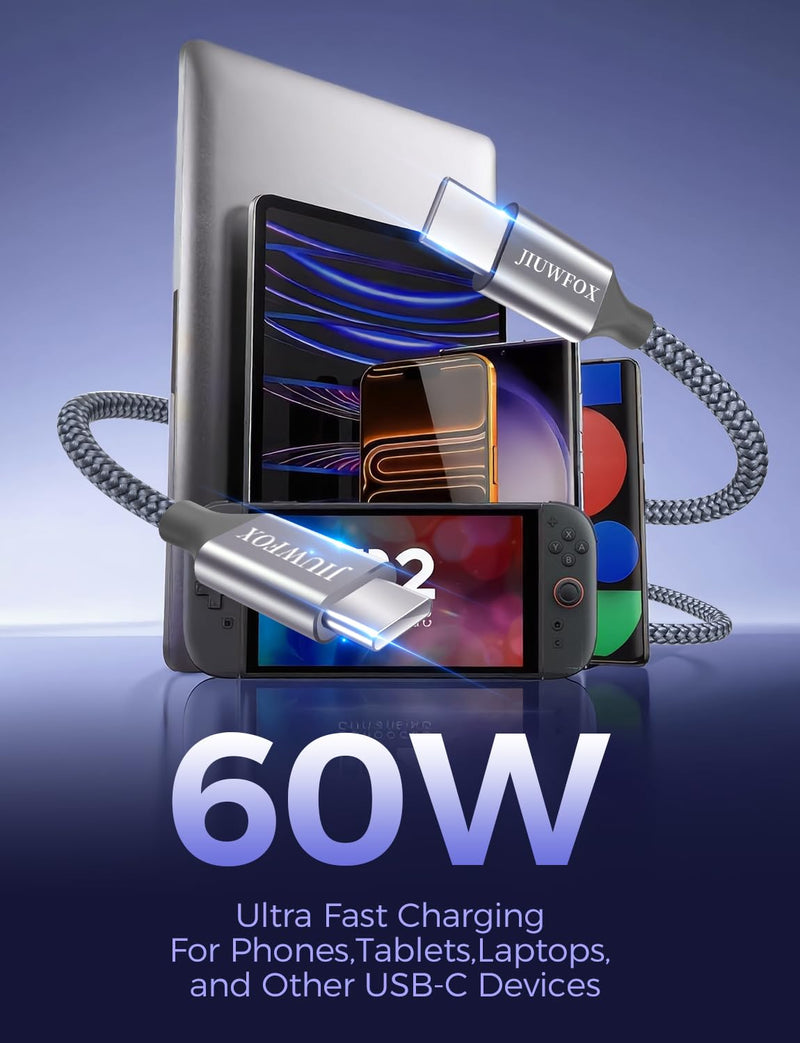 JIUWFOX USB C to USB C Cable, (5Pack, 3/3/6/6/10FT) 60W Fast Charging | For iPhone 17/16/15 Series, iPad Pro/Air/mini, Galaxy S26/S25/S24/S23
