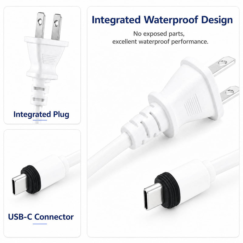 50FT Power Adapter for Ring Spotlight Cam Plus/Pro (Battery), Ring Outdoor Cam Plus (Battery) and Outdoor Cam Pro (Plug-in), 20W Long USB C Weather-Resistant Extension Cord, White