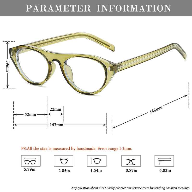 HJSTES Cateye Blue Light Glasses for Woman Men 2026 Trendy Oval Cat Eye Frame Bluelight Blocking for Computer/Reading/Selfie Green Blue Light Glasses