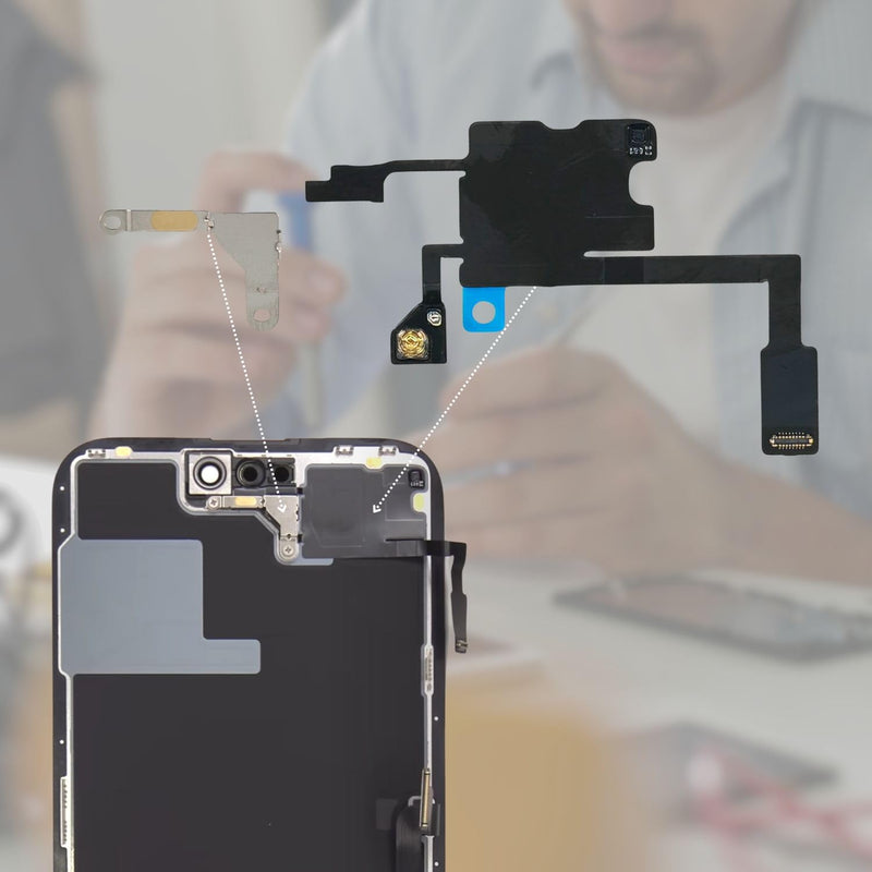 Proximity Sensor Earpiece Flex Cable Replacement for iPhone 14 Pro - Includes Ear Speaker Metal Bracket, Ambient Light Sensor Fix for A2650 A2889 A2890 A2891 A2892