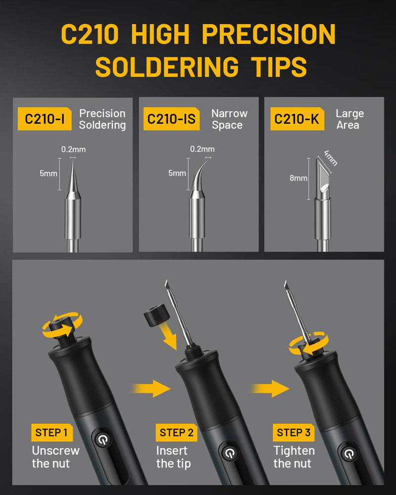 Nefeeko Cordless Soldering Iron Kit, Rechargeable Soldering Iron with Stand, 7s Fast Heating, Auto Sleep/Off, C210 Soldering Iron Tips, Portable Soldering Pen Soldering Gun Kit for Electronics Repair