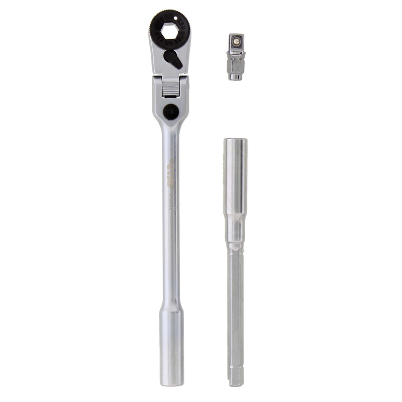 VIM Tools Flex Socket Ratchet to T Handle Wrench 3pc Set - 1/4in Small Ratchet Set with Socket Extension and Adapter