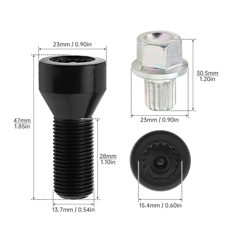 5pcs 36136786191 M14x1.25mm Wheel Lock Set Lug Nuts Bolt Fit for BMW Mini, I3 I8 M2 M4 F80 X2 X4 X6 with Master Key, Black Anti-Theft Wheel Stud Bolt Locks