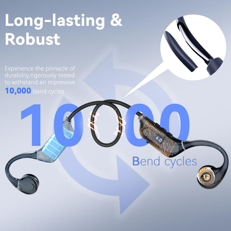 MONODEAL Bone Conduction Headphones Open Ear Bluetooth Running 10H | EQ Mode Switching Lightweight Bone Conduction Earbuds IP65 Waterproof Dark black