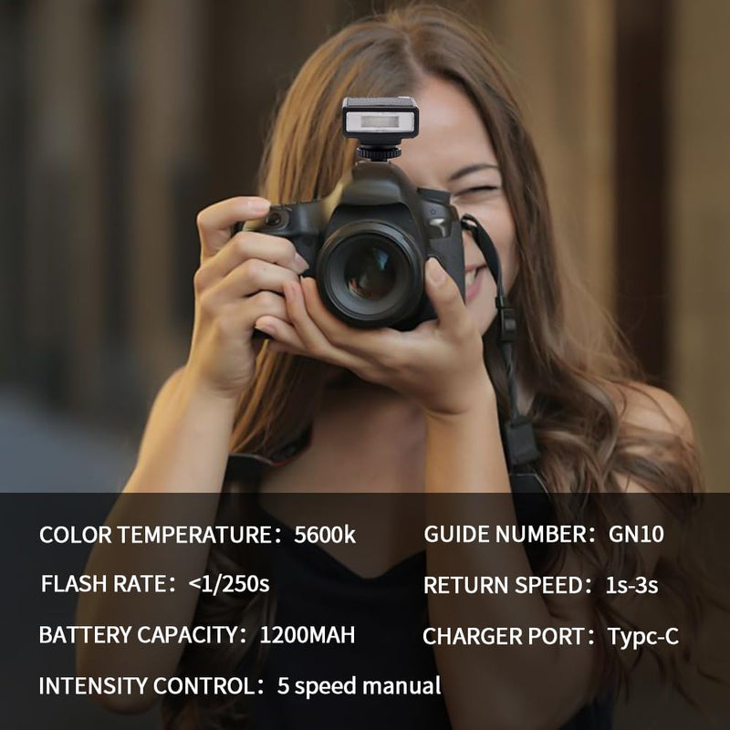 Camera Flash for Canon Nikon Panasonic Olympus Pentax, GN10 ISO 100 5600W 1/250 Flash Rate 1-3S Recycling Speed 5 Levels Brightness, Mini Flashs with Diffuser for Cameras Single-Contact Hotshoe