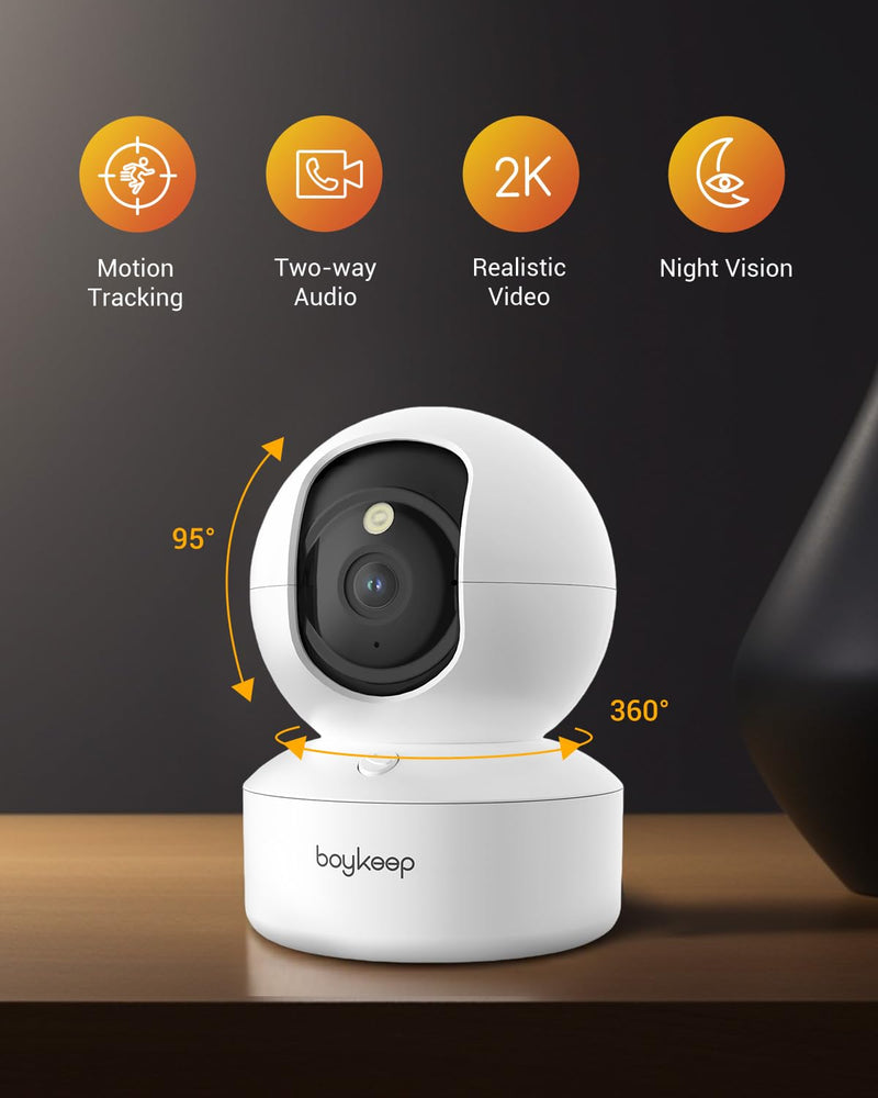BoyKeep 2K Pet Camera, Indoor Security Camera, 5G/2.4GHz WiFi Cameras for Baby Dog with Phone App, 360° Pan & Tilt, 2-Way Audio, Color Night Vision, New Version w/Cloud Storage (White-2 Pack) White-2 Pack