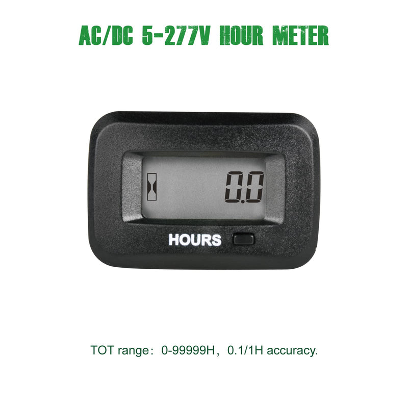 Yooreal AC/DC 5-277V Digital OEM Hour Meter Gauge, Regular Maintenance Alert,Works on Various of ZTR/Riding Lawn Mower Tractor String Trimmer Land Edger Generator