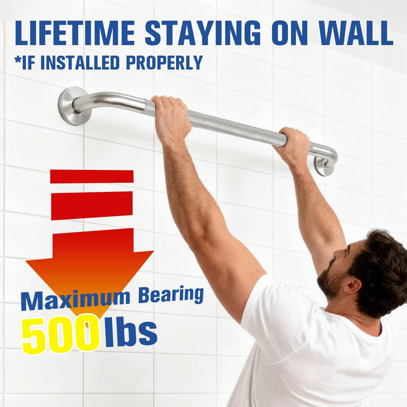 24 Inch Shower Grab Bar for Seniors,1.25'' Diameter 304 Stainless Steel Heavy Duty Anti-Slip Bathroom Safety Handicap Grab Bar for Shower, Bathtub & Toilet Support, Wall Mounted, Supports 500lbs Brushed Nickel 1 Pack 24" L x 1-1/4" D