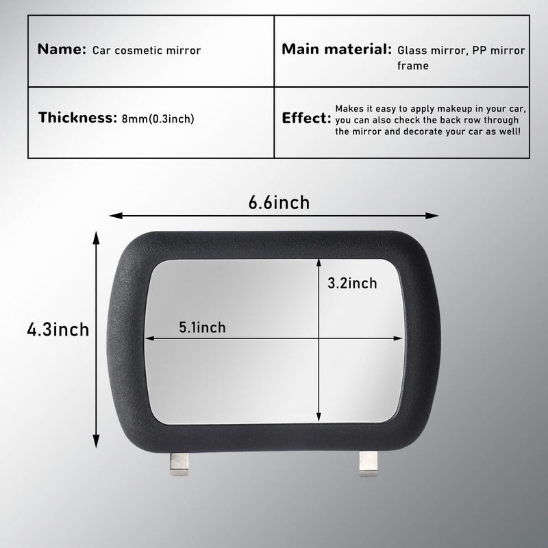 Car Sun Visor Vanity Mirror, Clip-on Automotive Makeup Sun-Shading Mirror, Universal Vehicle Sun Visor Cosmetic Vanity Mirror for Women Girls, Interior Car Accessories, Black 1PC