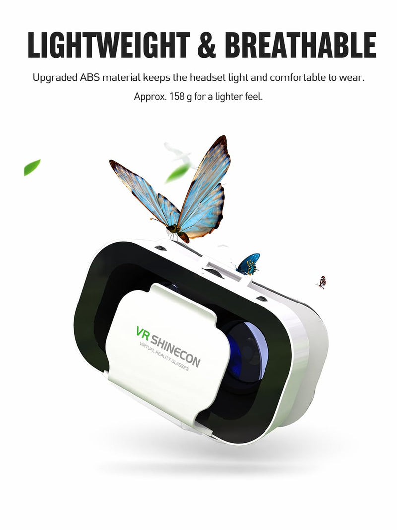 Virtual Reality Headset for 4.7-6.53 in Smartphones, Adjustable Focus and IPD, with Y1 Black Remote, White