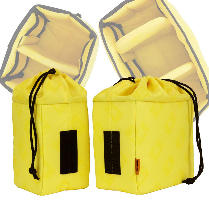 Cubeze Duo (ACQB 41) Flexible Padded Storage Bags; Removable & Adjustable Padded Inserts; Drawstring Closure; Hi-Vis Yellow Interior; Exterior Pockets for Accessories; Yellow (2 Pack)