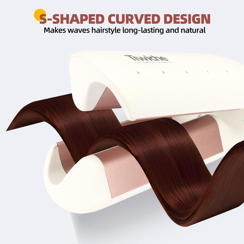 S-Shaped Curling Iron for Beach Waves, 38mm Barrel with Tourmaline Ceramic & Dual Voltage, 30s Fast Heat, 4 Temp Settings (160-210°C), Auto Shut-Off, Wet and Dry Hair Curler (White) White