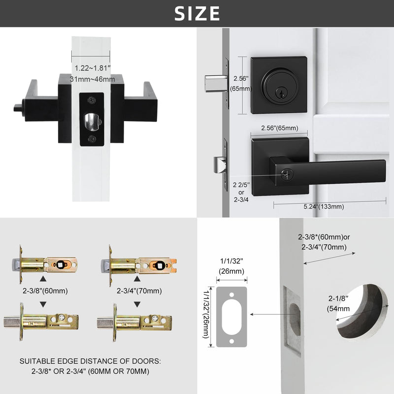 JO.KO Keyed Entry Door Handle and Single Cylinder Deadbolt Door Locks,Matte Black Front Door Handle and Deadbolt Set,Heavy Duty Exterior Door Lever for Office and Home 1 Key 1 Combo 1 Pack