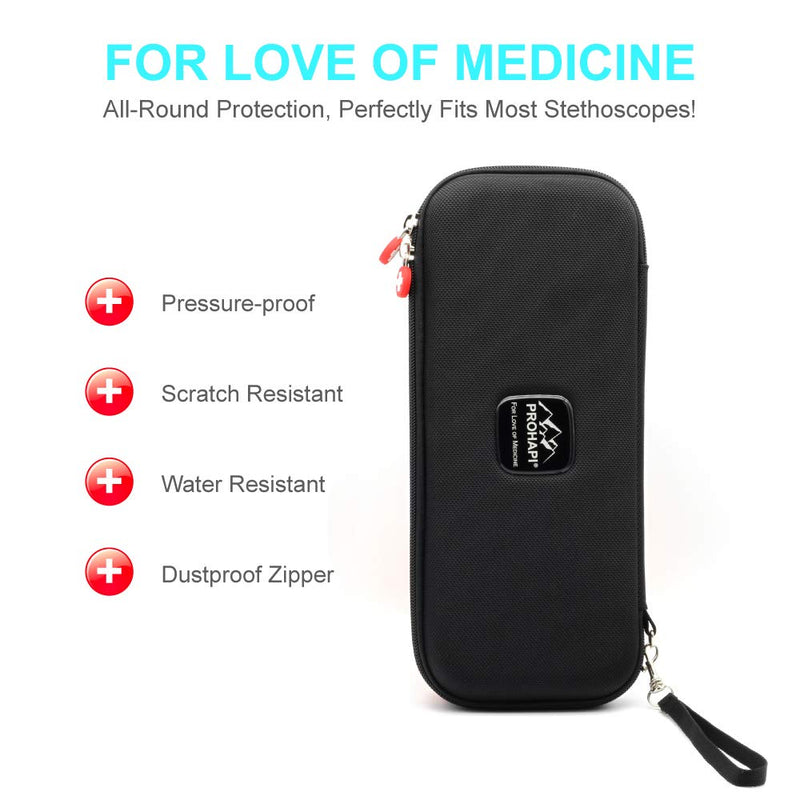 PROHAPI Hard Stethoscope Case, Large Stethoscope Carrying Case with ID Slot, Compatible with 3M Littmann/ADC/Omron/MDF Stethoscope Includes Mesh Pocket for Nurse Accessories (Black) Black