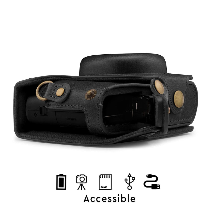 MegaGear Genuine Leather Camera Case Compatible with Panasonic Lumix DMC-ZS100, DC-ZS200 Black