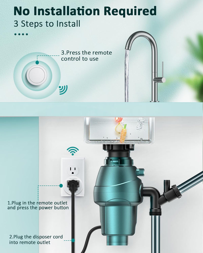 Wireless Garbage Disposal Switch Kit, Remote Control Outlet, Garbage Disposal Button, 500ft RF Range Waterproof, 15A 1500W, No Drilling Sink Top, for Food Waste Disposer and Home Appliances Circular Socket