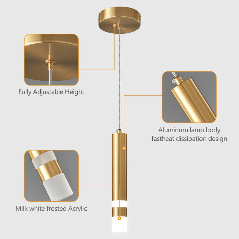 Modern Pendant Light Kitchen Fixture Dimmable LED Gold Mini Pendant Lighting fo Kitchen Island Bedroom Bedside Table Small Pendant Lights (1-Pack) 1-Pack