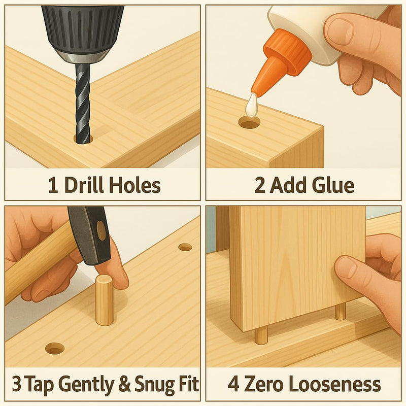 200 pcs 1/2" x 2" Wooden Dowel Pins, Hardwood, Kiln-Dried Fluted & Beveled Design for Easy Insertion for Woodworking, Furniture, Crafts & DIY Projects (12.7mm x 50mm) 1/2" x 2" 200