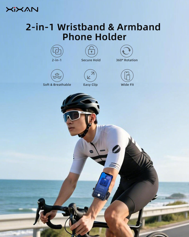 2-in-1 Wrist Strap Phone Holder for Running, Cycling, Hiking & Workouts. Secure Mount & 360° Rotatable Armband Cell phone Case Clamp, Compatible with iPhone, Samsung Galaxy and Other Smartphones