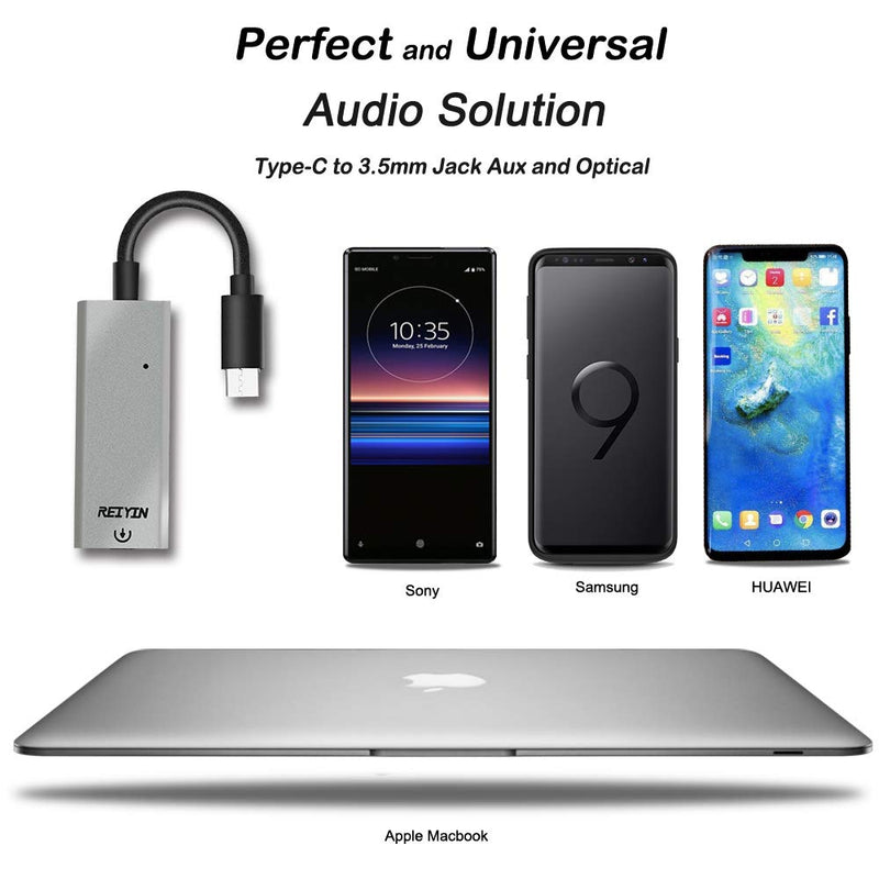 DA-03 USB-C DAC Audio Converter 192kHz 24bit Toslink Optical 3.5mm AUX Output External Sound Card