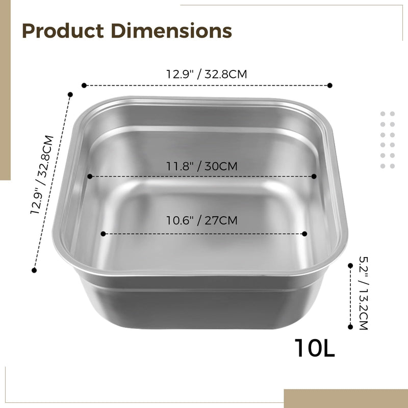 Stainless Steel Washing Basin, Versatile Sink Dish Tub, Large Square Kitchen Container, Vegetable Cleaning Bowl, Sturdy Dishpan for Home Use Kitchen Sink Dish Tub (32.8 CM/12.9 In)