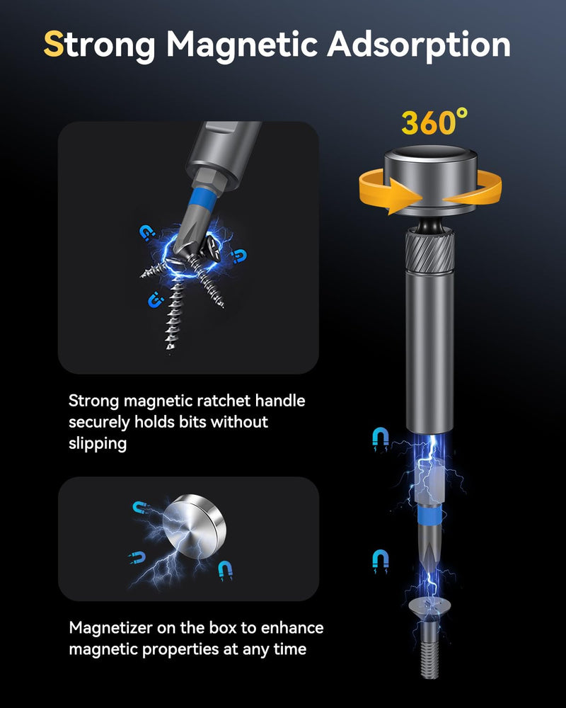Ratchet Screwdriver Set：74 in 1 Magnetic Screwdriver Sets, Multi Bit DIY S2 Steel Bits for Furniture Assembly, Precision Electronics Repair, Bicycle Tools