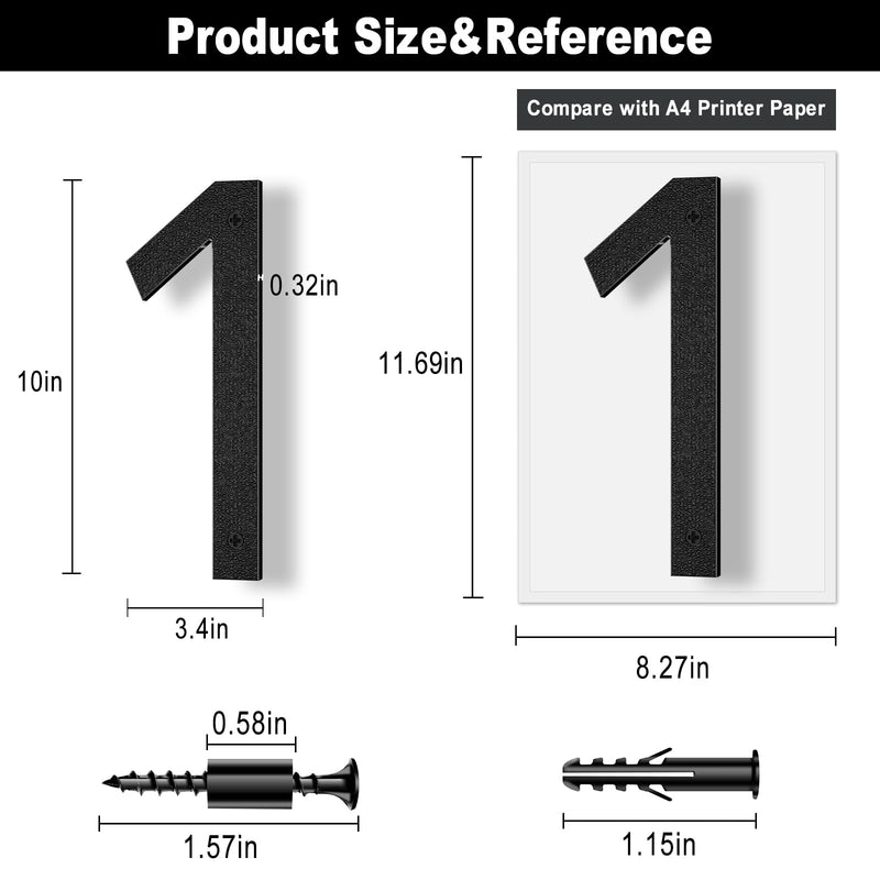 10 Inch Black House Numbers for Outside, Large Floating Home Address Numbers, Modern Outdoor House Number for Wall Street Garage Gate (1) 10 Inch Number 1
