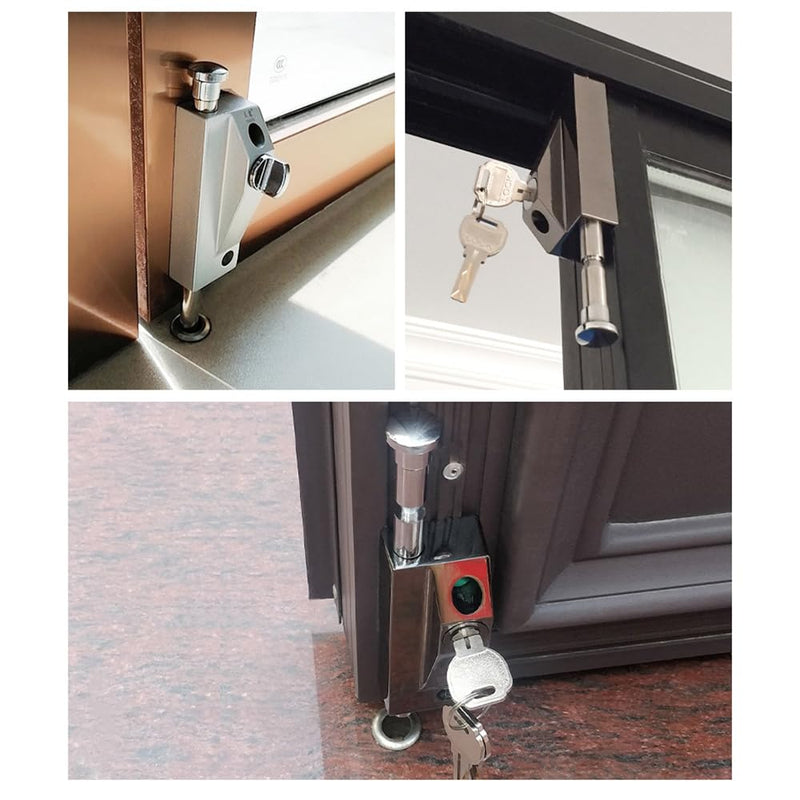 Patio Door Lock for Enhanced Home Security，Patio Doors Black Auxiliary Security Lock, Sliding Patio Door Two Keyed with Bolt Lock