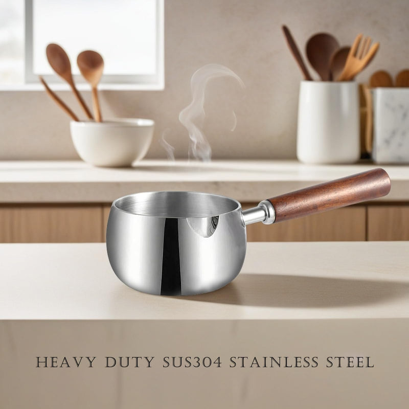 IMEEA 17oz Small Milk & Butter Warmer Pot SUS304 Stainless Steel Sauce Pot with Wooden Handle for Single Servings, Heating Milk, Melting Butter & Small Portions 0.5 Quarts