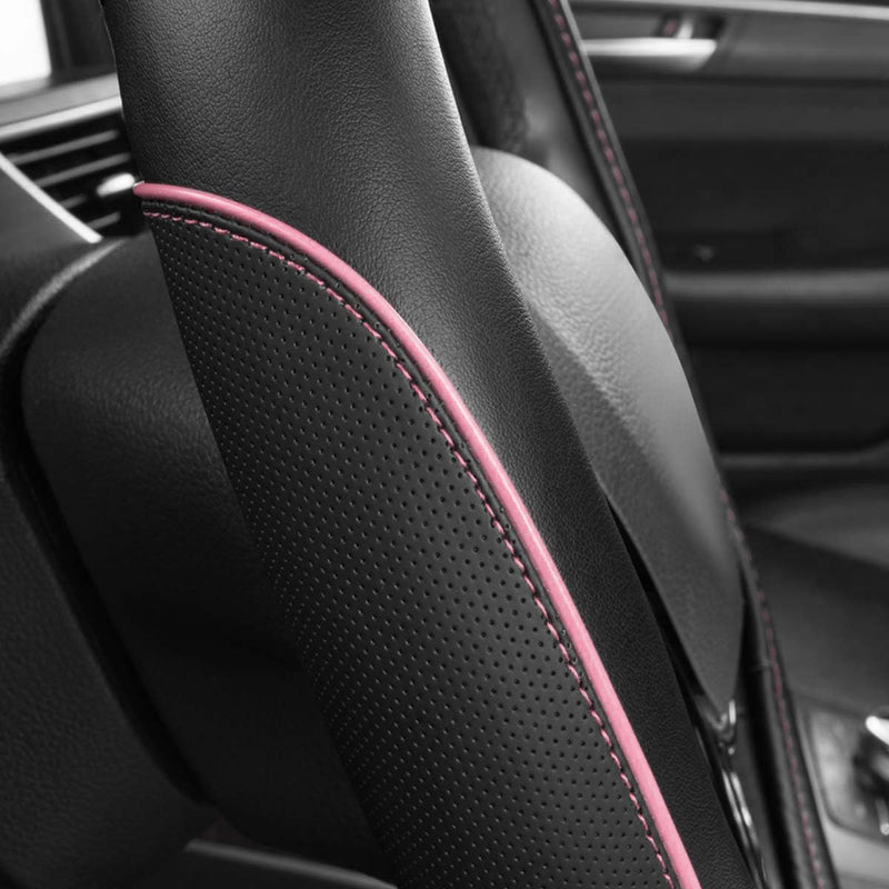 CAR Pass Colour Piping Leather Universal Fit Steering Wheel Cover, Perfectly fit for 14.5-15 inches Suvs, Vans, Trucks, Sedans, Cars (Black&Pink) Black&Pink