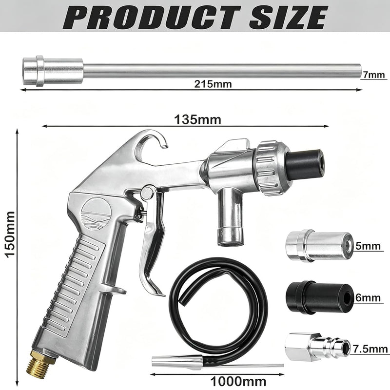Sand Blasting Gun Kit Sandblaster Gun with Long Nozzle and Hose Rust Remove Abrasive Sand Blasting for Sandblasting Cabinets Long Nozzle Kit