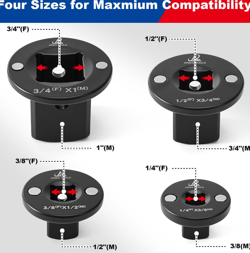 Socket Set Adapter,Low Profile Impact Socket Set Works with Impact Wrench，Torque Wrench，Electric Ratchet，Designed for Confined Space，3/8" to 1/2", 1/4" to 3/8", 3/4" to 1", 1/2" to 3/4", 8PC 8