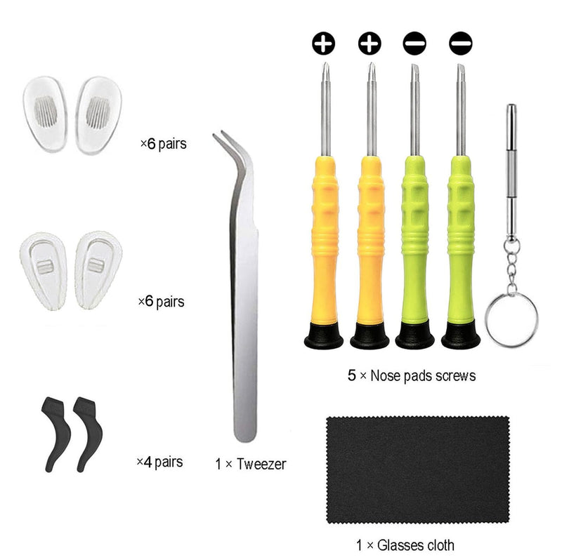 Eyeglasses Repair Kit, Sunglasses Repair Kit with Precision Screwdrivers, Nose Pads, Screws, Tweezer, Cleaning Cloth for Glasses, Sunglass, Watch Clock Spectacle Repair