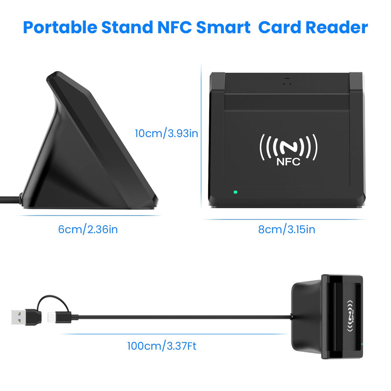 Smart Card Reader with NFC,USB A/C CAC Reader Military DOD Common Access ID Bank Chip Card Reader 2-in-1 Contact and Contactless Compatible with Mac Os, Windows 10/11,Mac OS,Android and Linux Black
