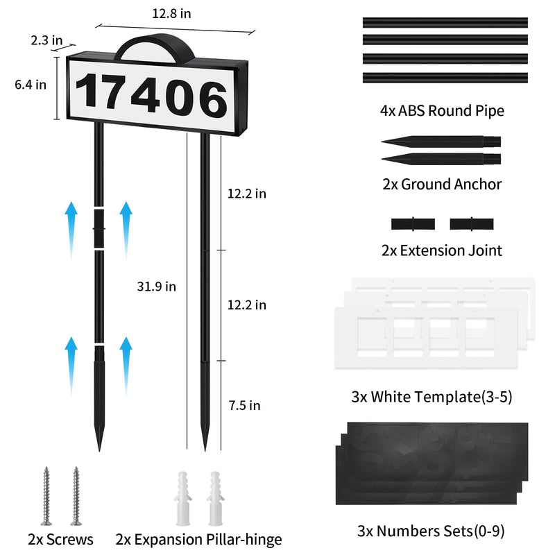 Solar House Numbers for Outside, Aqonsie Solar Powered Address Sign with Warm White & Cold White, IP65 Waterproof Solar Address Signs for Yard, LED Illuminated Plaques Wall Mounted & In Ground