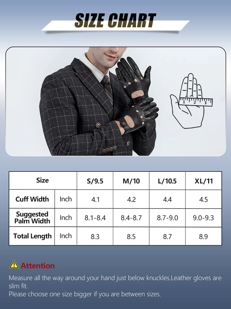 GSG Men Geniune Leather Gloves Sheepskin Black Driving Cycling Touchscreen Motorcycle Unlined Gloves X-Large