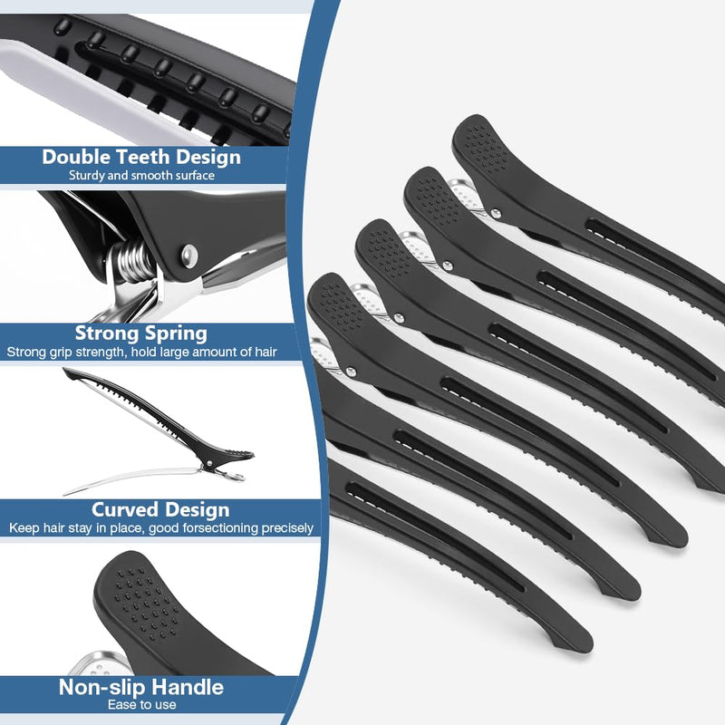 6PCS Professional Hair Clips for Styling Sectioning, Anti-Slip Sectioning Hair Clips, No-Trace hair Sectioning clips, Salon and Home Hairs Roller Clip for Women, Men, Hairdresser (Black) #A 6PCS Black