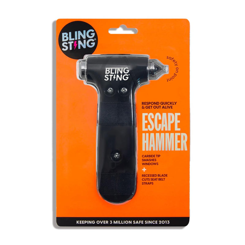 BLINGSTING Safety Hammer - Emergency Automotive Escape Tool with Window Breaker, Seat Belt Cutter & Adjustable Car Visor Strap - Tempered Glass Breaker - Steel Blade - Black (1 Count)