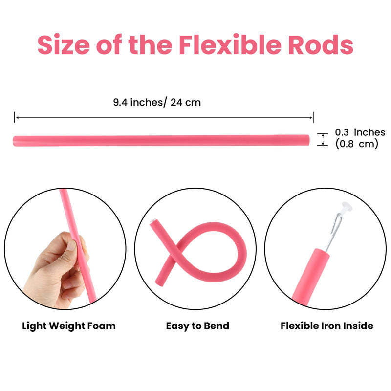 30PCS 9.45" X 0.31" Flexible Hair Rollers Curling Rods Heatless Curlers Foam Rods for Women Girls Short Medium and Long Hair To Sleep In (Pink, Small)