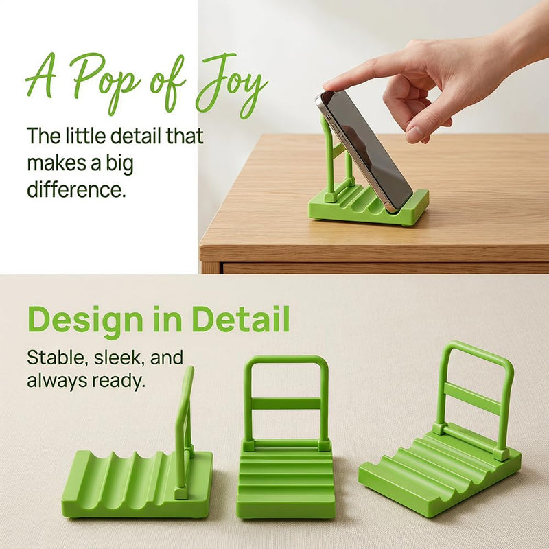 Non-Slip Grooved Desk Phone Stand, Portable Plastic Cellphone Holder, Bedroom Office Counter Travel Desktop Smartphone Supporting Accessory,Green green